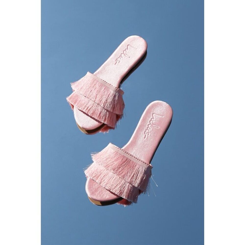Lulus Maelie Pink Satin Fringe Slide Sandals - Size 6